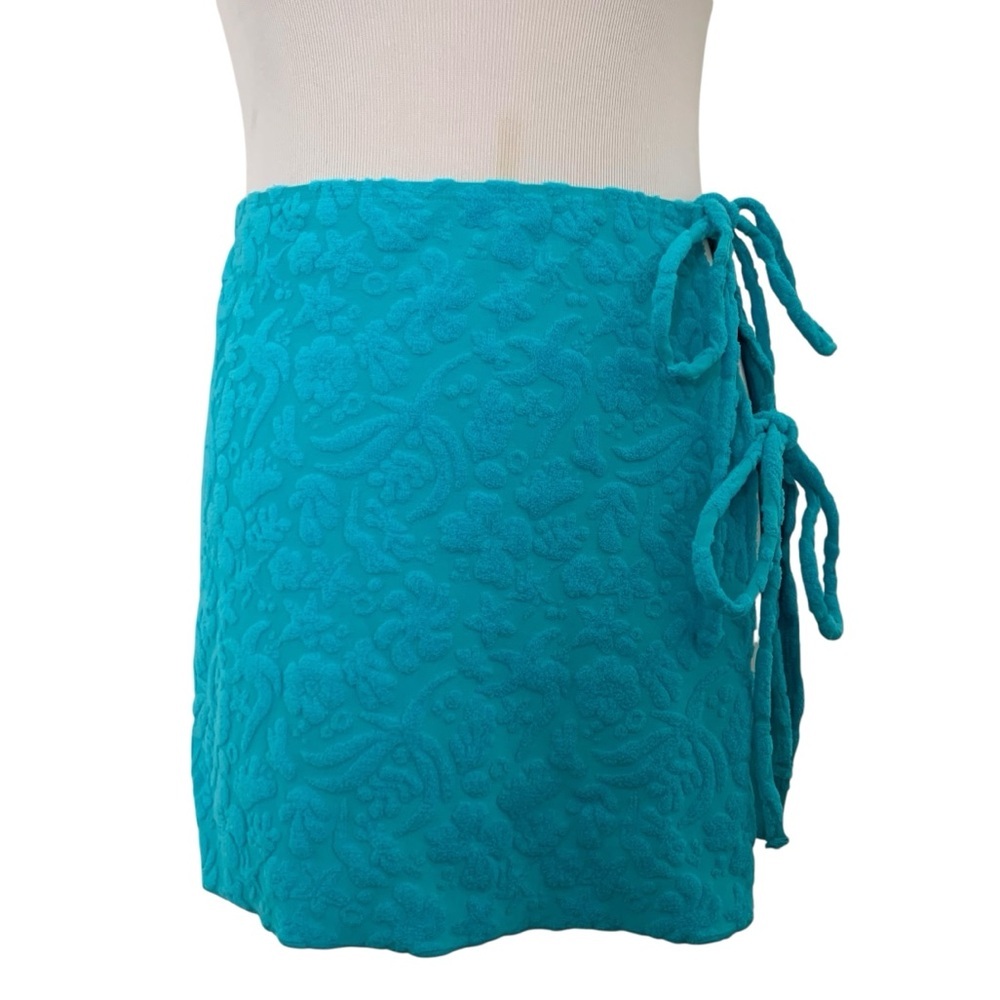 Blackbough Terry Cloth Swim Coverup Mini Skirt
Size XS-M Turquoise Double Tie